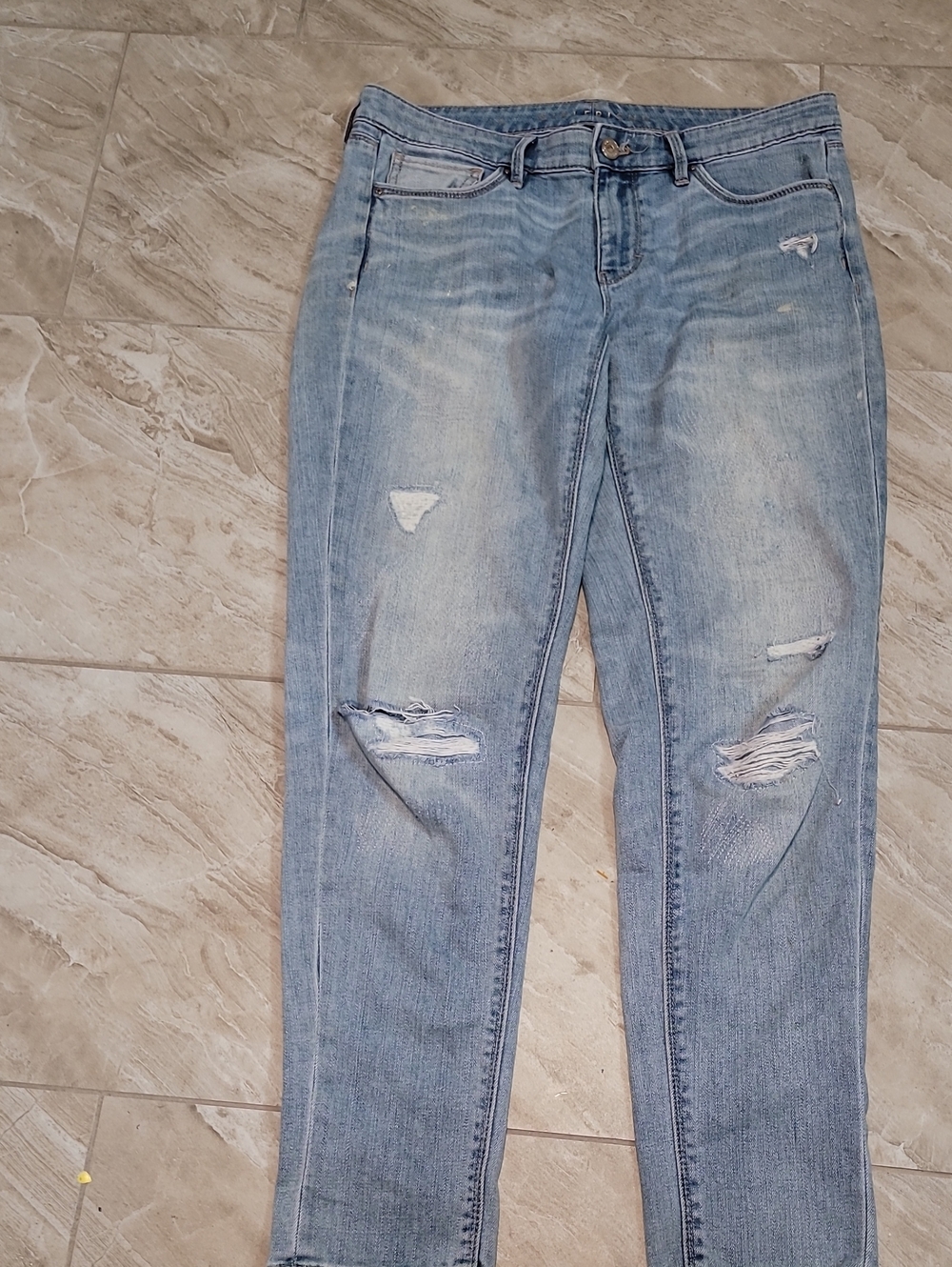 White House Black Market Light Blue Distressed Girl Friend Skinny Jeans